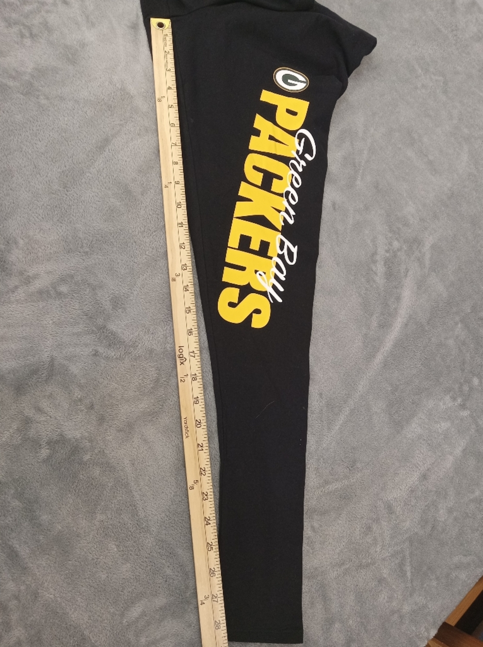 Green Bay Packers Black Leggings with Yellow Team Print Size Medium - Picture 8 of 8